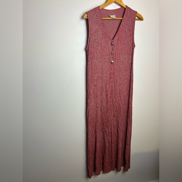 VTG Y2K Barbara Lerner Midi Dress S Red 3D slit hem Boho minimalist Confort SOFT - Picture 1 of 12